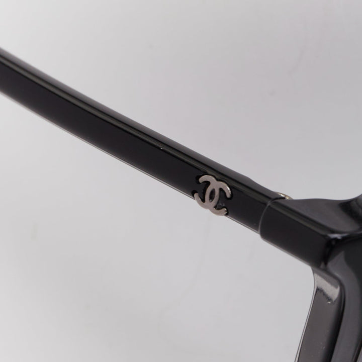 CHANEL 5381A black acetate silver brow bar aviator pilot sunglasses