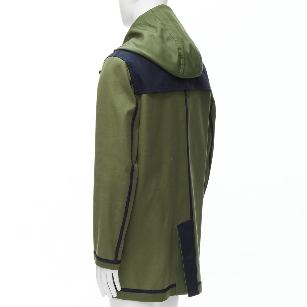 VALENTINO Reversible green navy cotton poplin oversized collar mid coat EU48 M