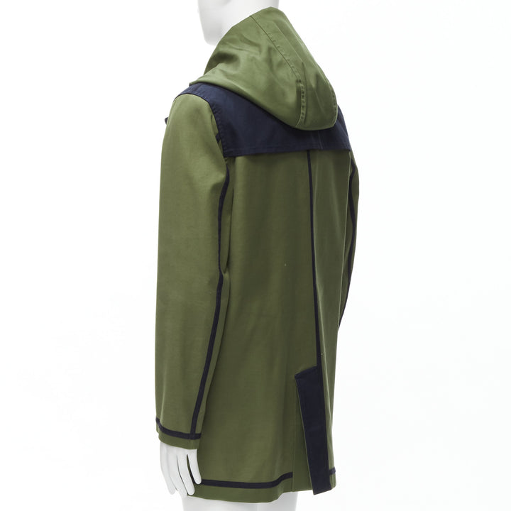 VALENTINO Reversible green navy cotton poplin oversized collar mid coat EU48 M