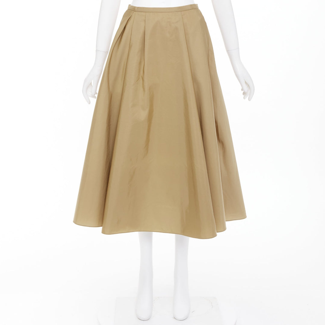 ROCHAS tan beige taffeta flared pleated front high waist aline midi skirt IT40 S