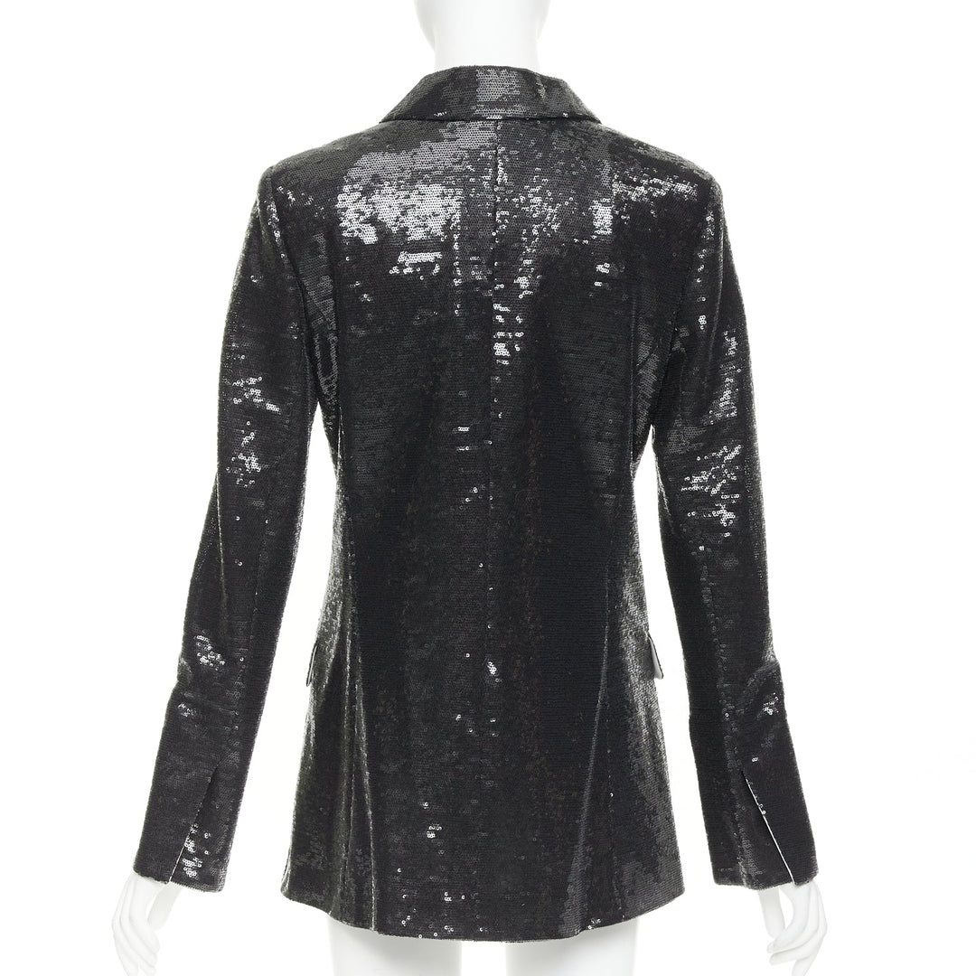 CHANEL 09C Runway Miami black sequin notched collar tailored blazer FR40 L