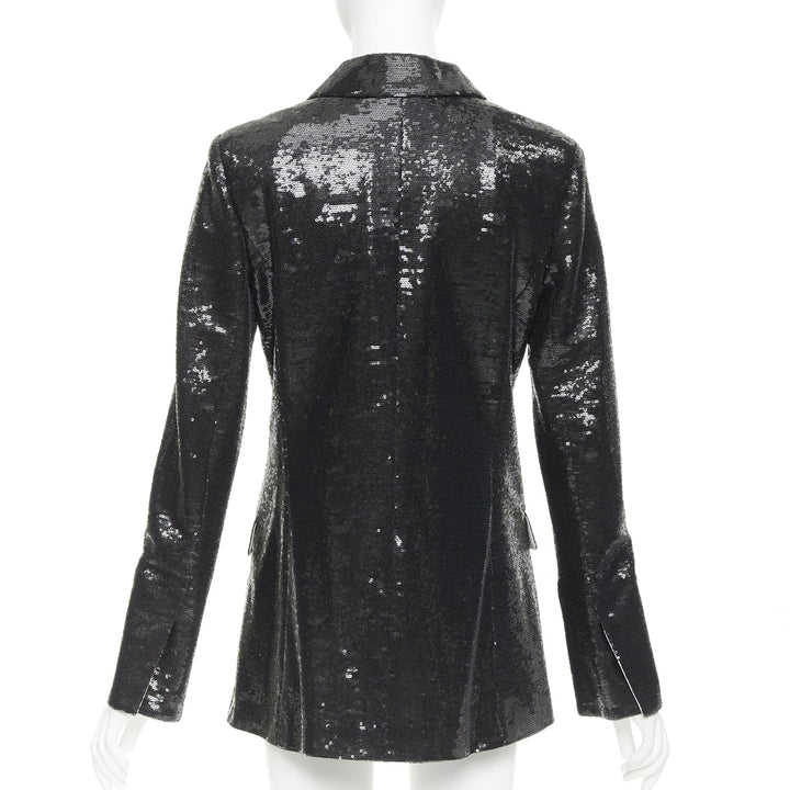 CHANEL 09C Runway Miami black sequin notched collar tailored blazer FR40 L