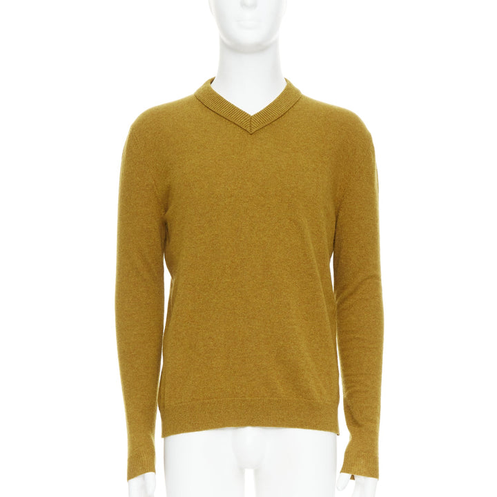 JIL SANDER wool cashmere mustard brown  v neck sweater IT46 S