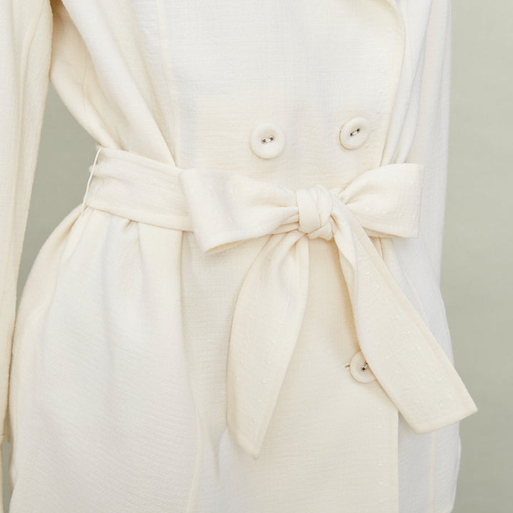 ESCADA cream wool blend double breasted belted flared bell sleeve coat FR44 XL