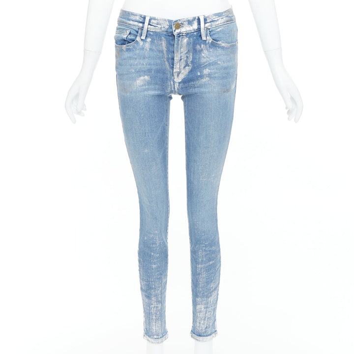 FRAME Le Skinny de Jeanne metallic silver coated blue jeans 25"