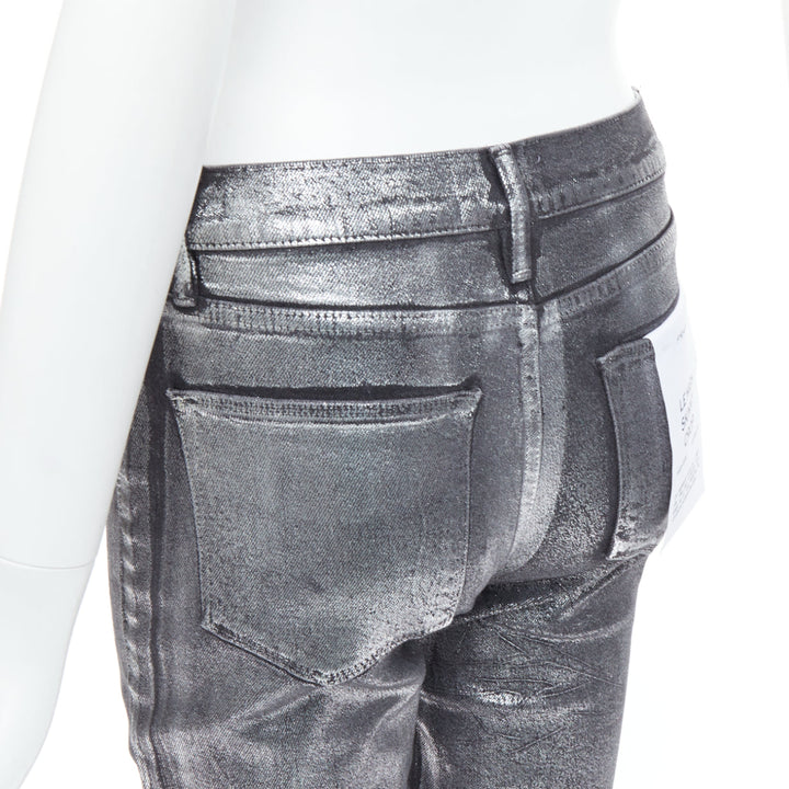 FRAME Le High Skinny Crop metallic silver coated pants 24"