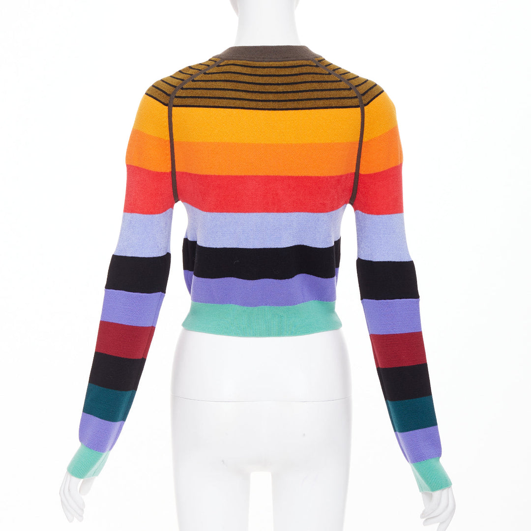 CHRISTOPHER JOHN ROGERS 014 multicolor wool blend rainbow striped cardigan XS