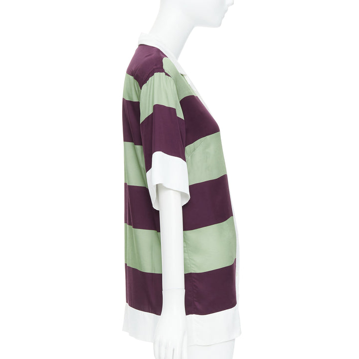 DRIES VAN NOTEN Clive 8142 green purple striped bowling shirt FR34 XS