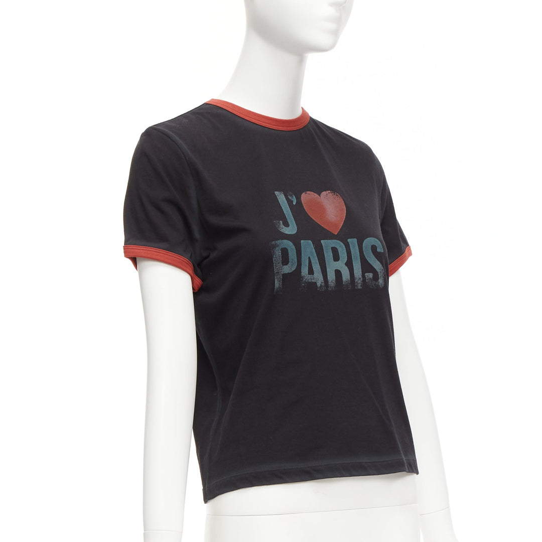 rare DIOR Valentines black red J'adior Paris vintage print ringer tshirt XS