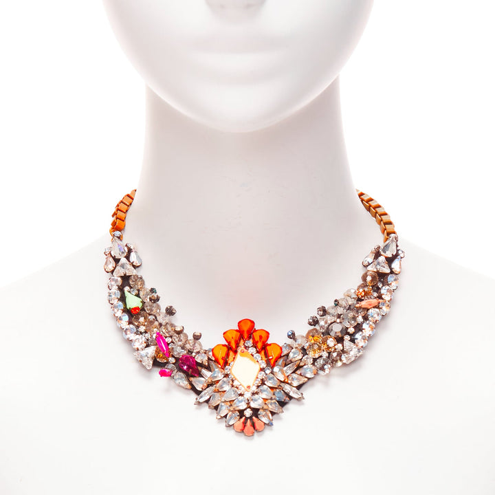 SHOUROUK neon orange pink clear crystals multi jewel short necklace