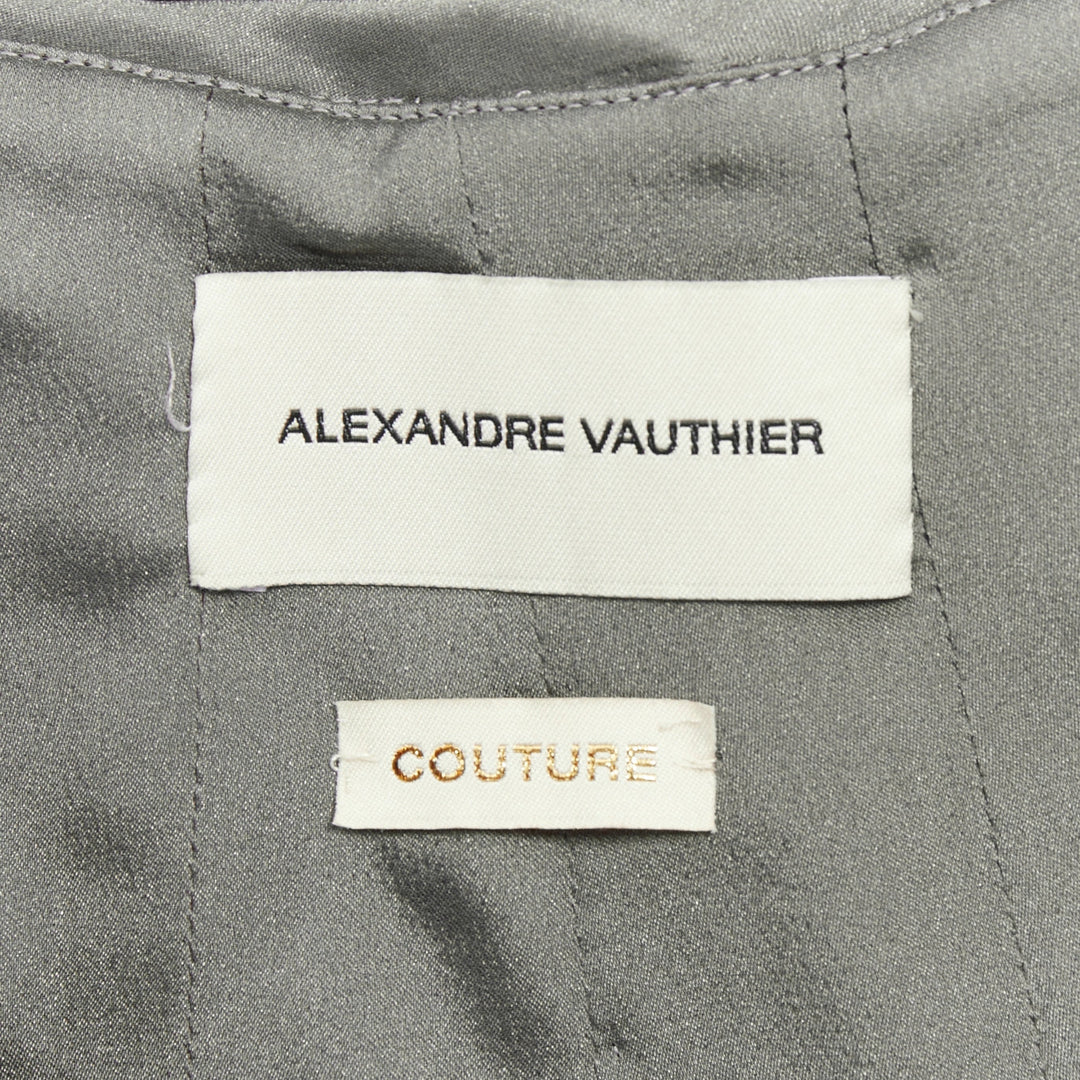 ALEXANDRE VAUTHIER COUTURE steel grey ruched draped strapless high slit gown