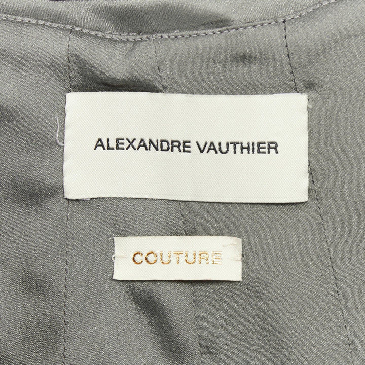 ALEXANDRE VAUTHIER COUTURE steel grey ruched draped strapless high slit gown