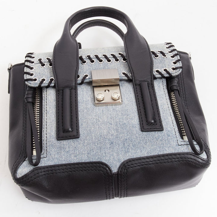 3.1 PHILLIP LIM Pashli washed blue denim whipstitch black leather crossbody bag