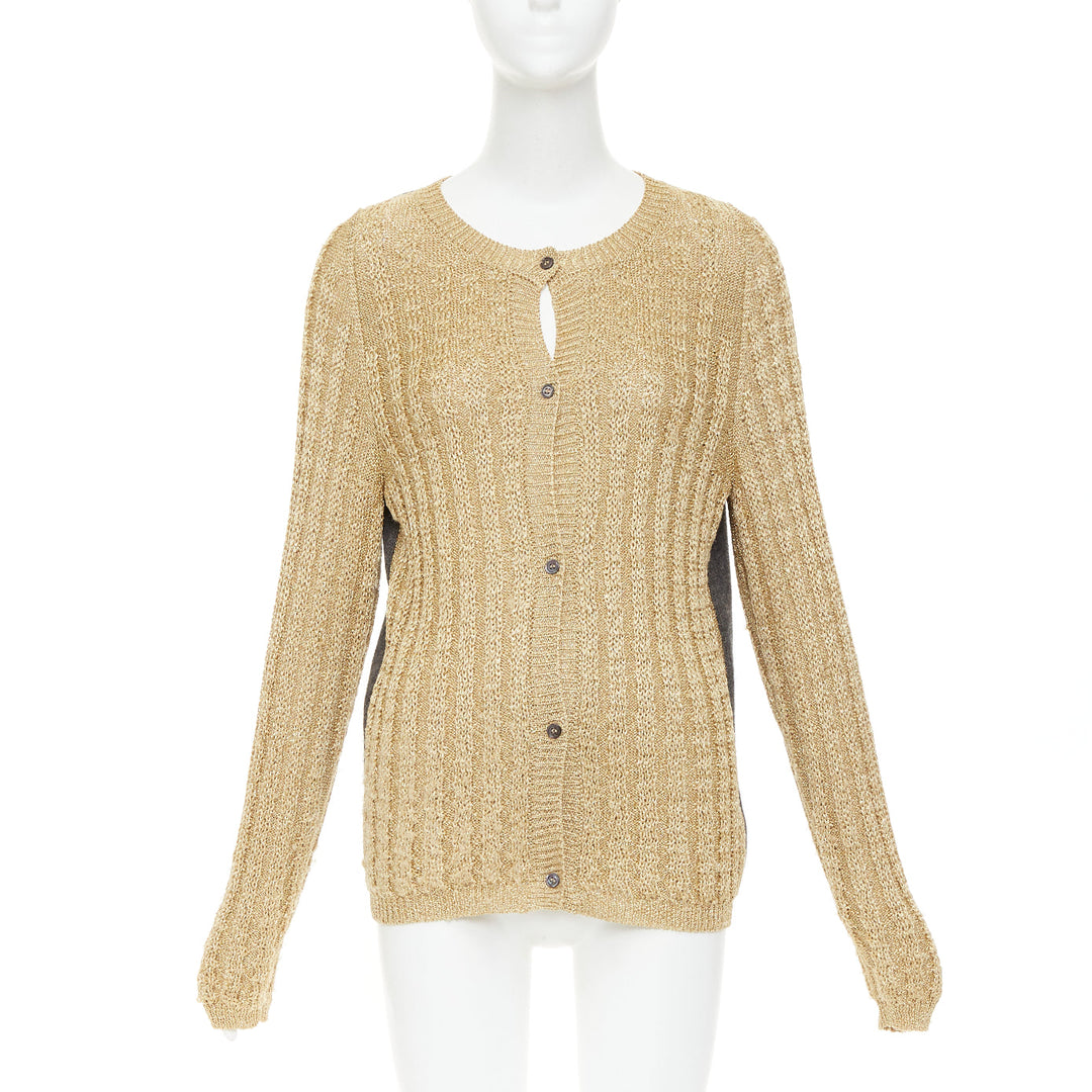 MARNI 2010 gold metallic cable knit front grey contrast back cardigan IT40 S