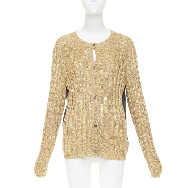 MARNI 2010 gold metallic cable knit front grey contrast back cardigan IT40 S