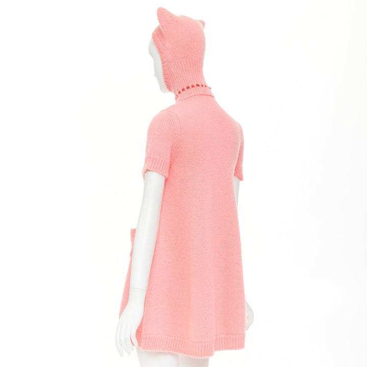 rare GUCCI 2021 Epilogue pink wool knit ear hooded pom pom embellished dress XS