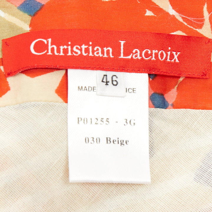 CHRISTIAN LACROIX stripe floral kaleidoscope print cotton silk skirt FR46 3XL