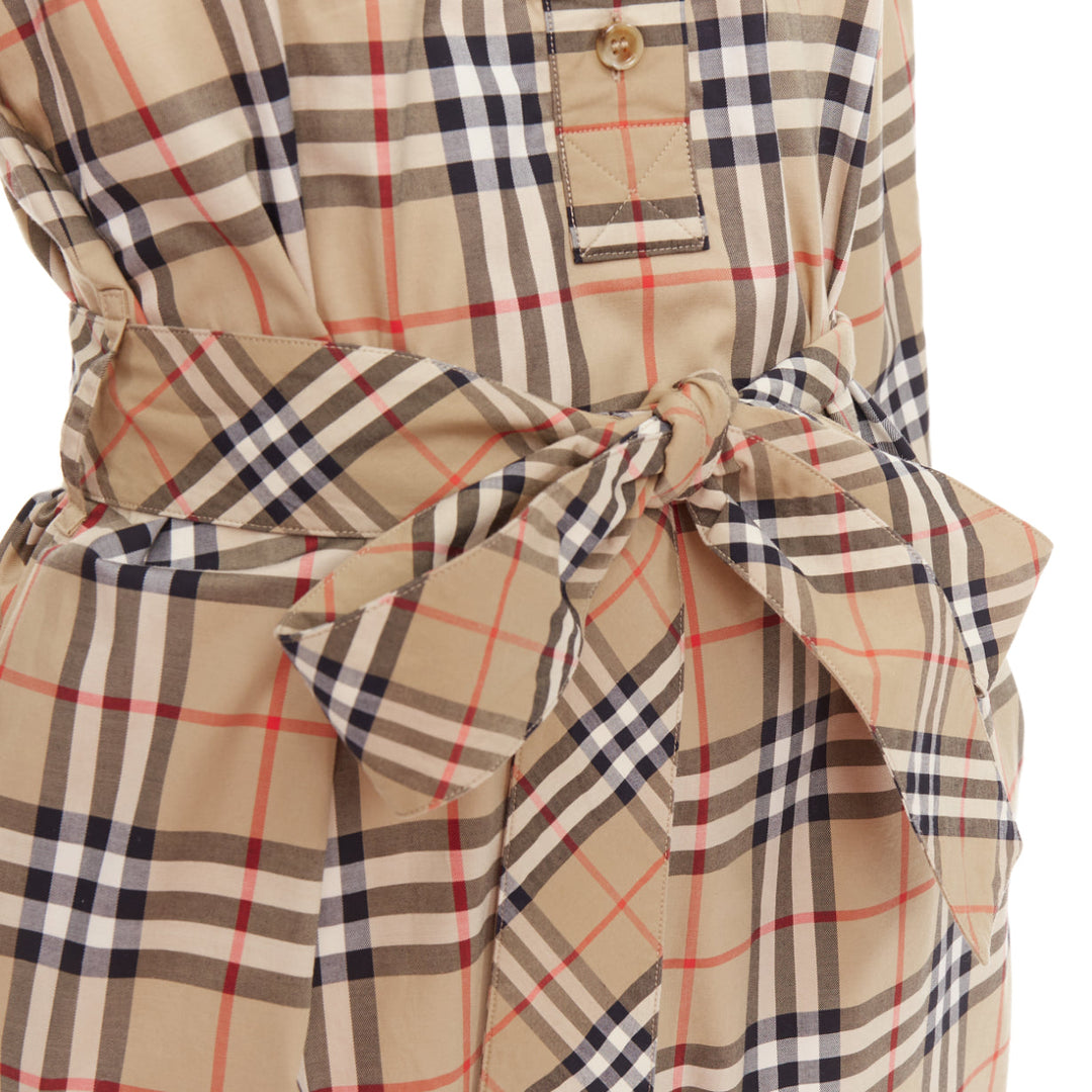 BURBERRY Archive Beige Vintage Check cotton button down belt shirt dress UK10 S