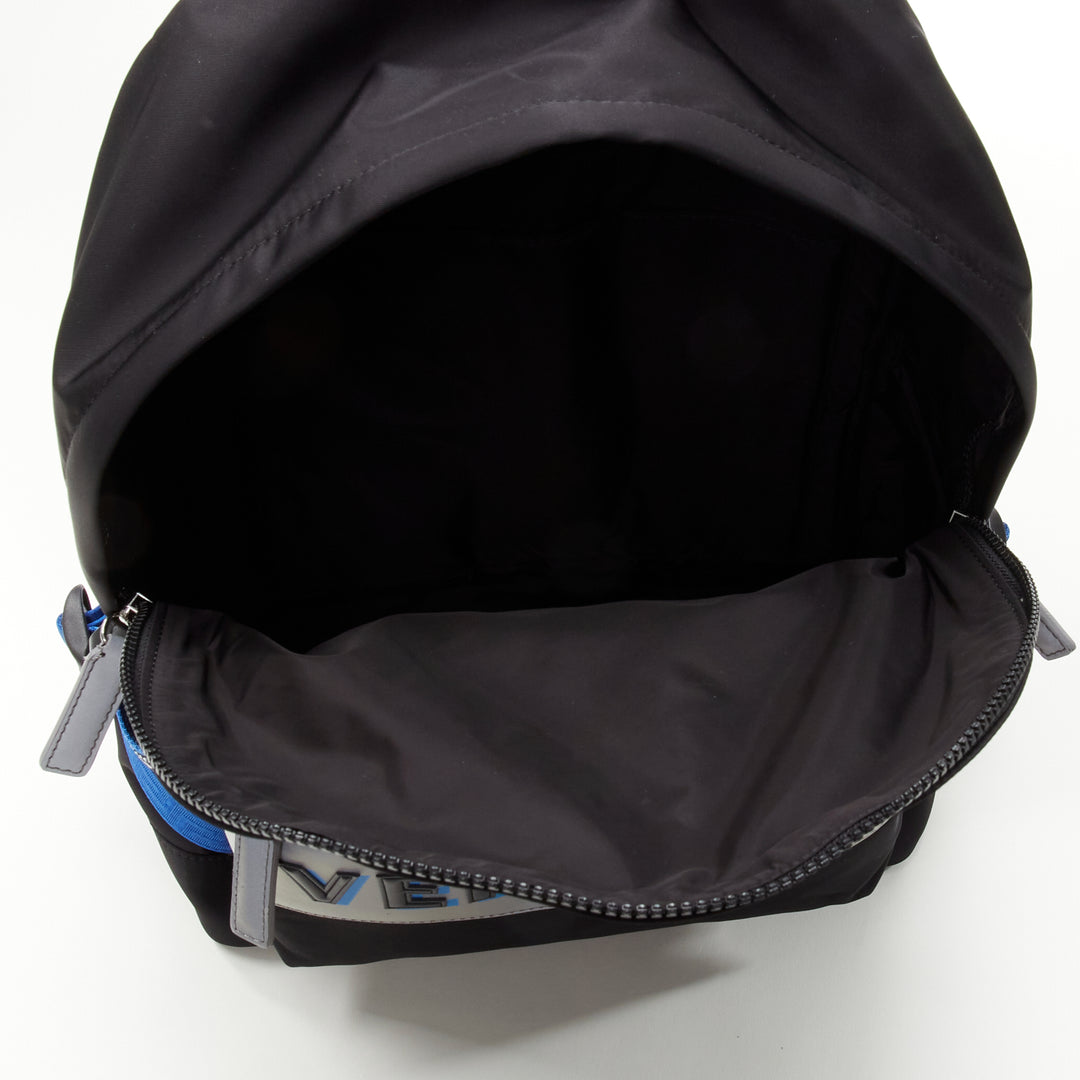VERSACE Reflective Logo black nylon blue Greca nylon strap backpack