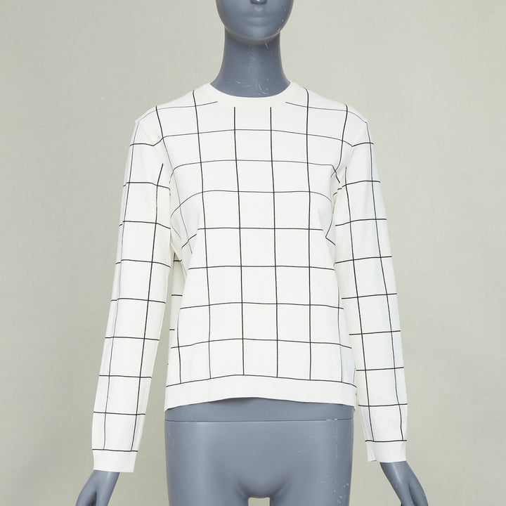 VALENTINO white black viscose blend grid check crew neck pullover knit top M