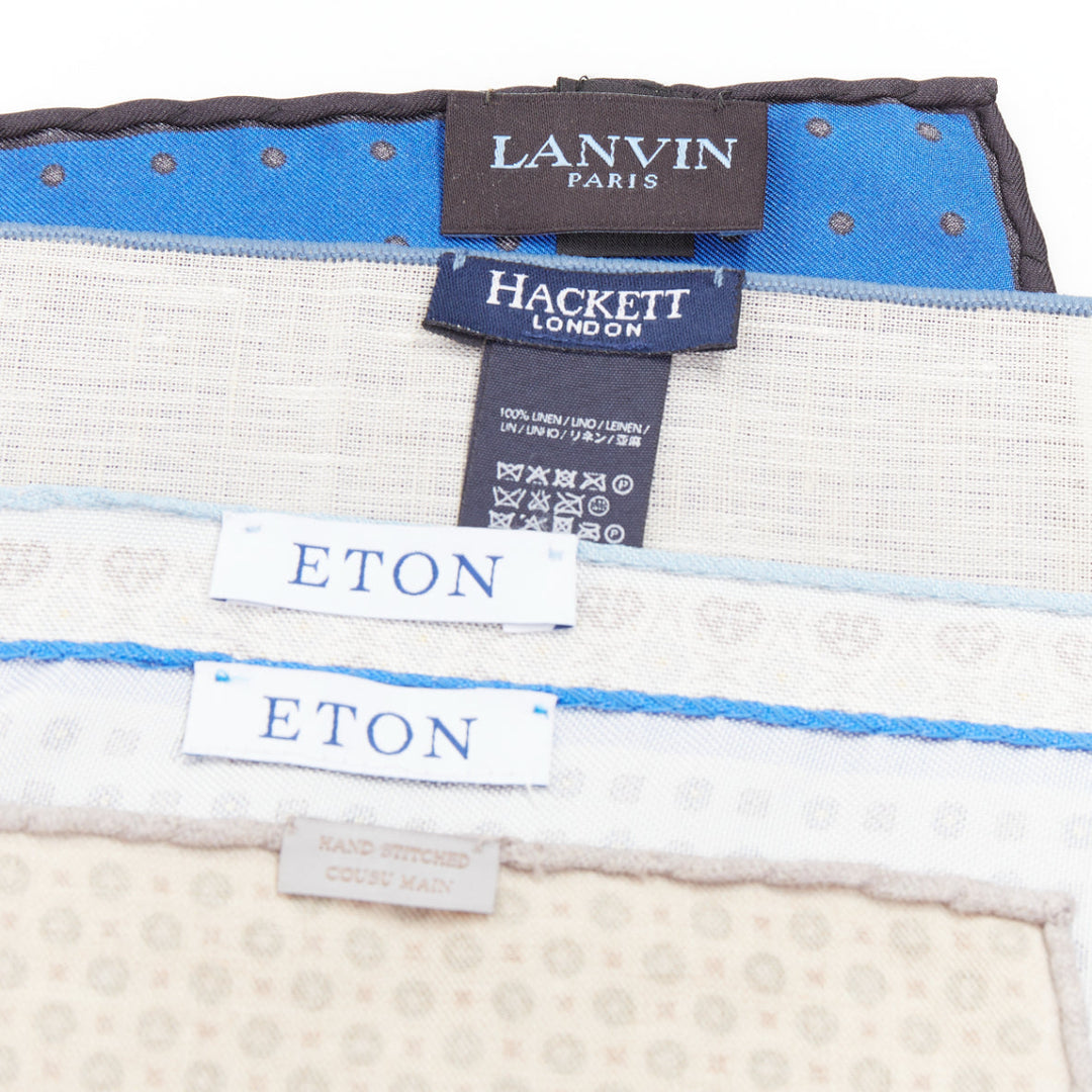 ETON LANVIN HACKETT Set Of 7 100% silk pocket square handkerchiefs