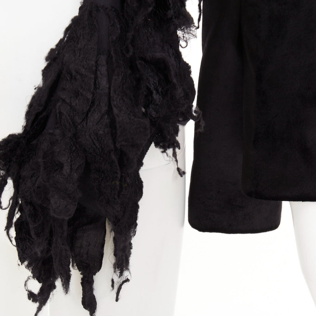 rare COMME DES GARCONS 2019 Runway black shredded silk fringe multi sleeves top