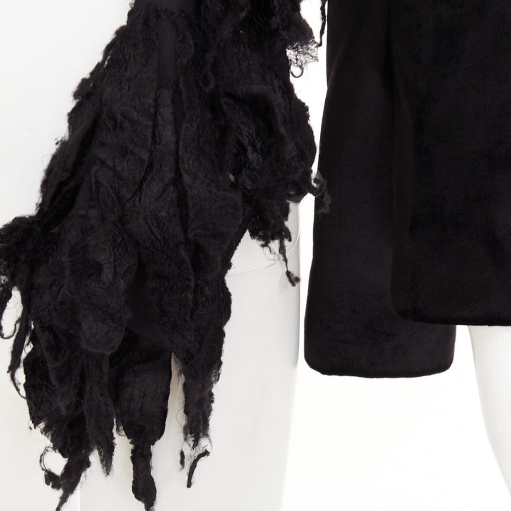 rare COMME DES GARCONS 2019 Runway black shredded silk fringe multi sleeves top