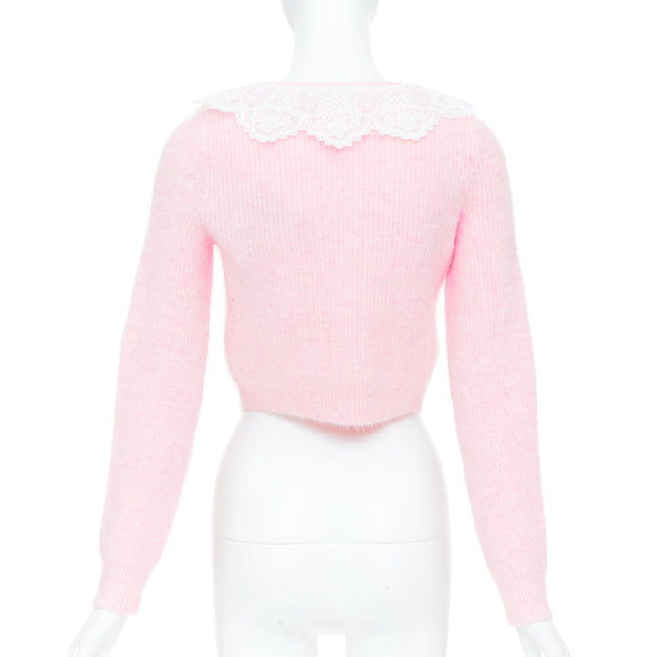 SELF PORTRAIT AW24 lace collar crystal button cropped mohair cardigan S