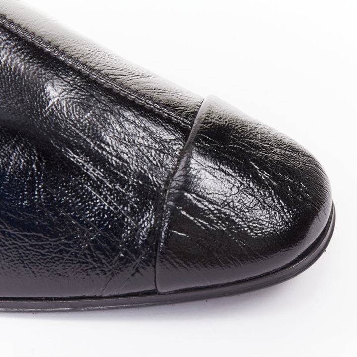 CHANEL 2019 Lami Fantasy black crinkled calfskin gold CC  chelsea boots EU39.5