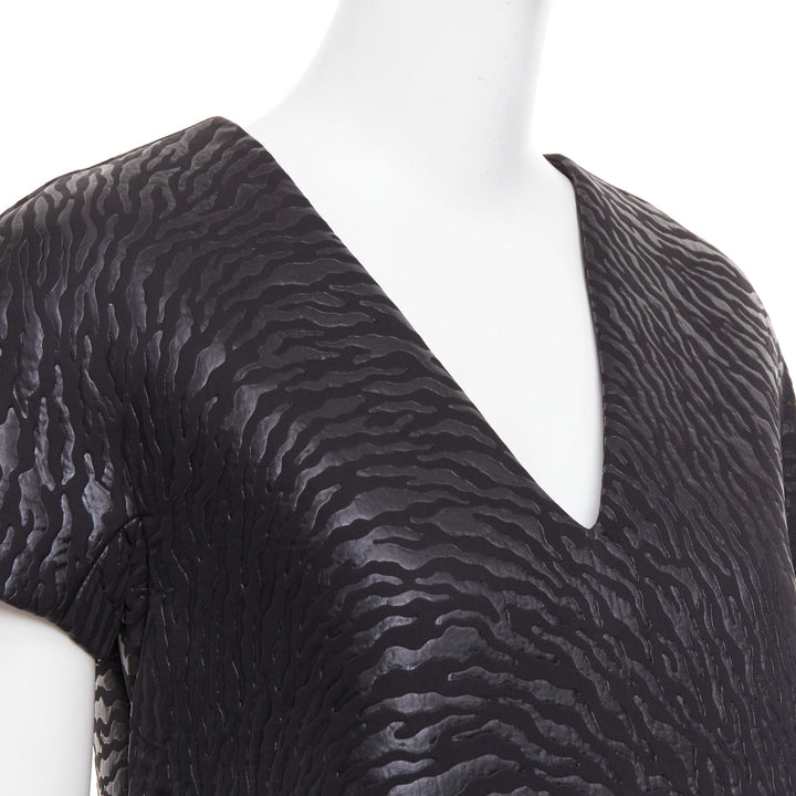 MSGM black tiger stripe neoprene asymmetric flounce mini dress IT42 M