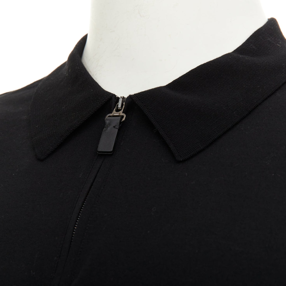BRIONI Golf black cotton embroidered logo half zip short sleeve polo shirt 4XL