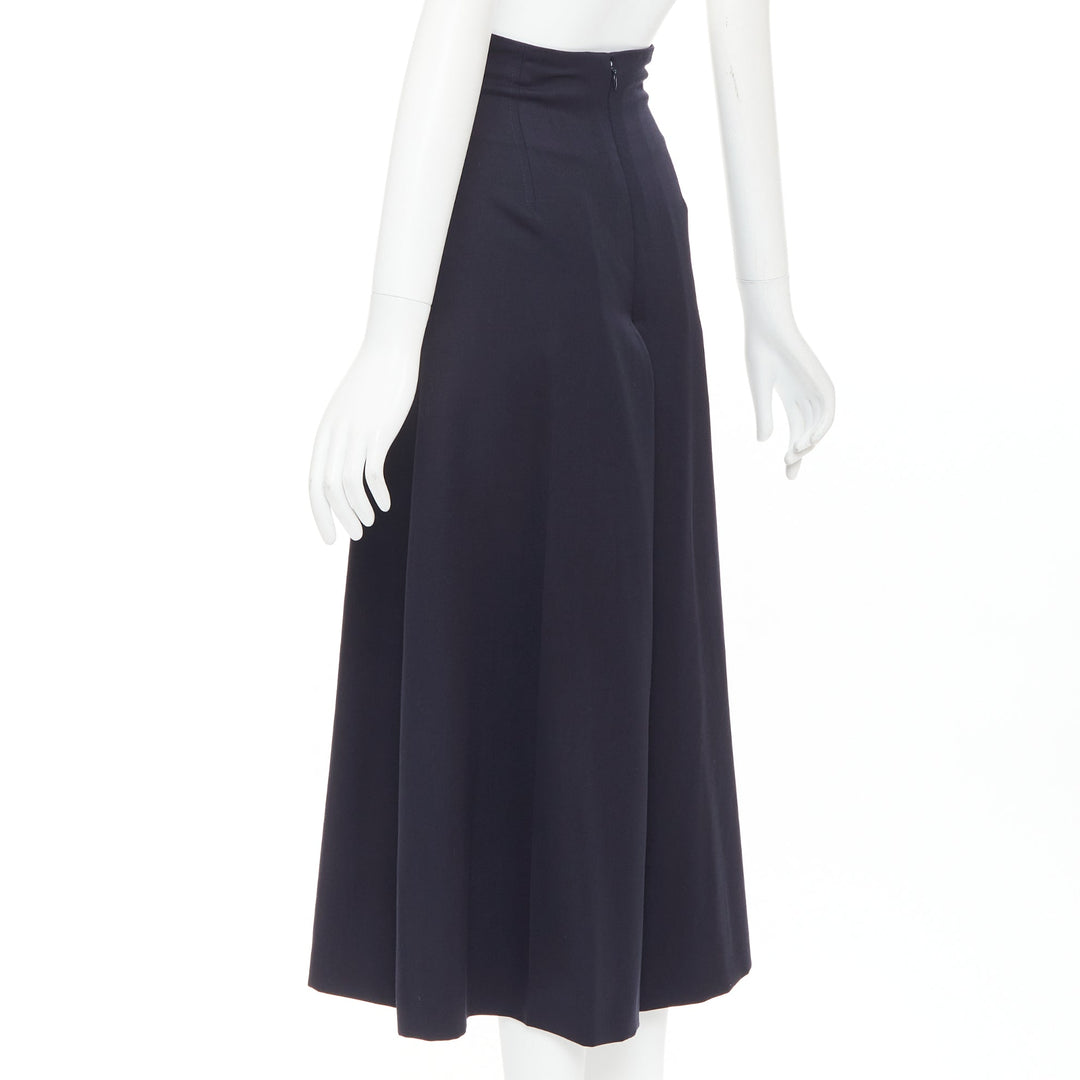 ALEXANDER MCQUEEN navy virgin wool box pleat wide leg cropped pants IT34 XXS