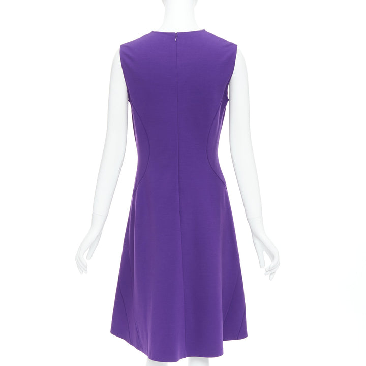 JIL SANDER purple wool blend contour panel fit flare dress FR40 L