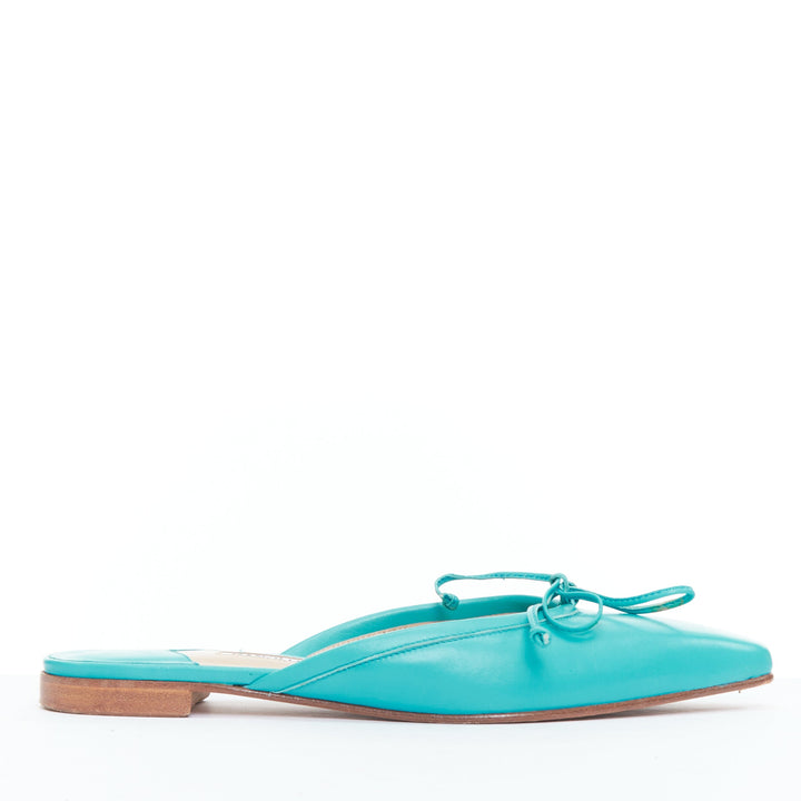 MANOLO BLAHNIK Ballerimu turquoise green leather ballet mules EU38