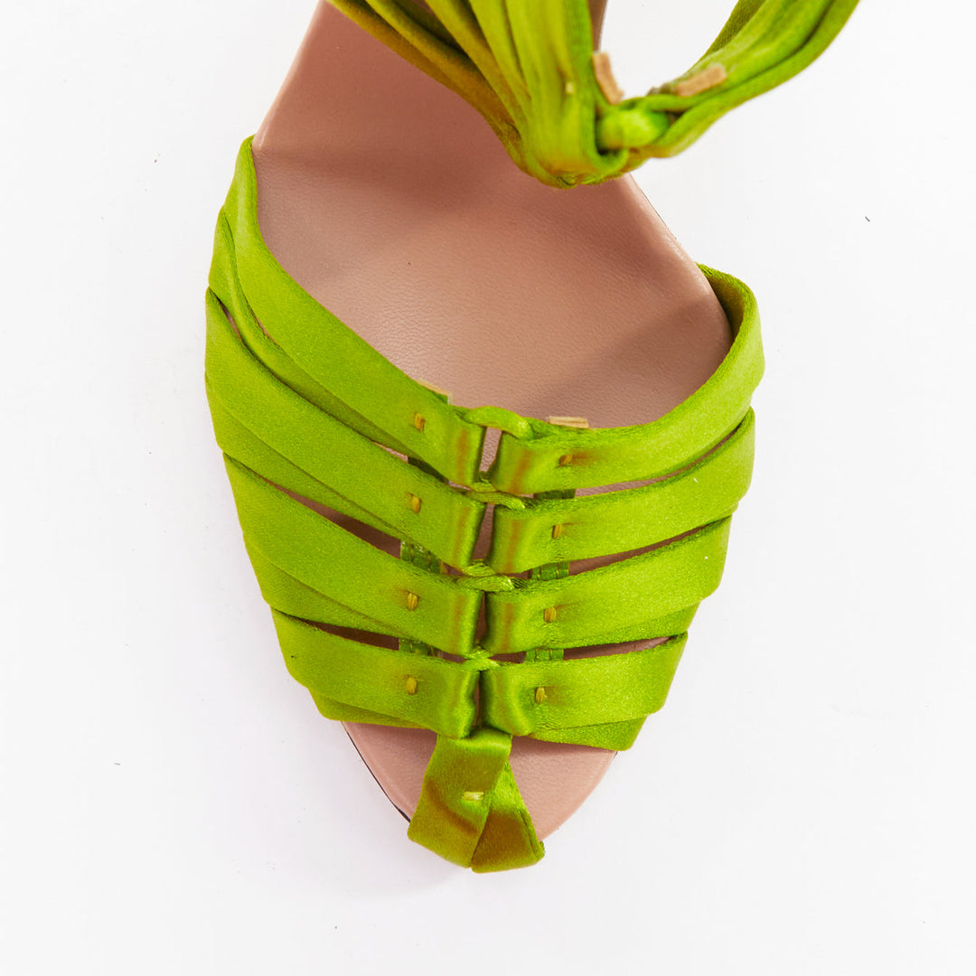 GUCCI Tom Ford 2004 Runway green satin corset gold bamboo sandal EU36C