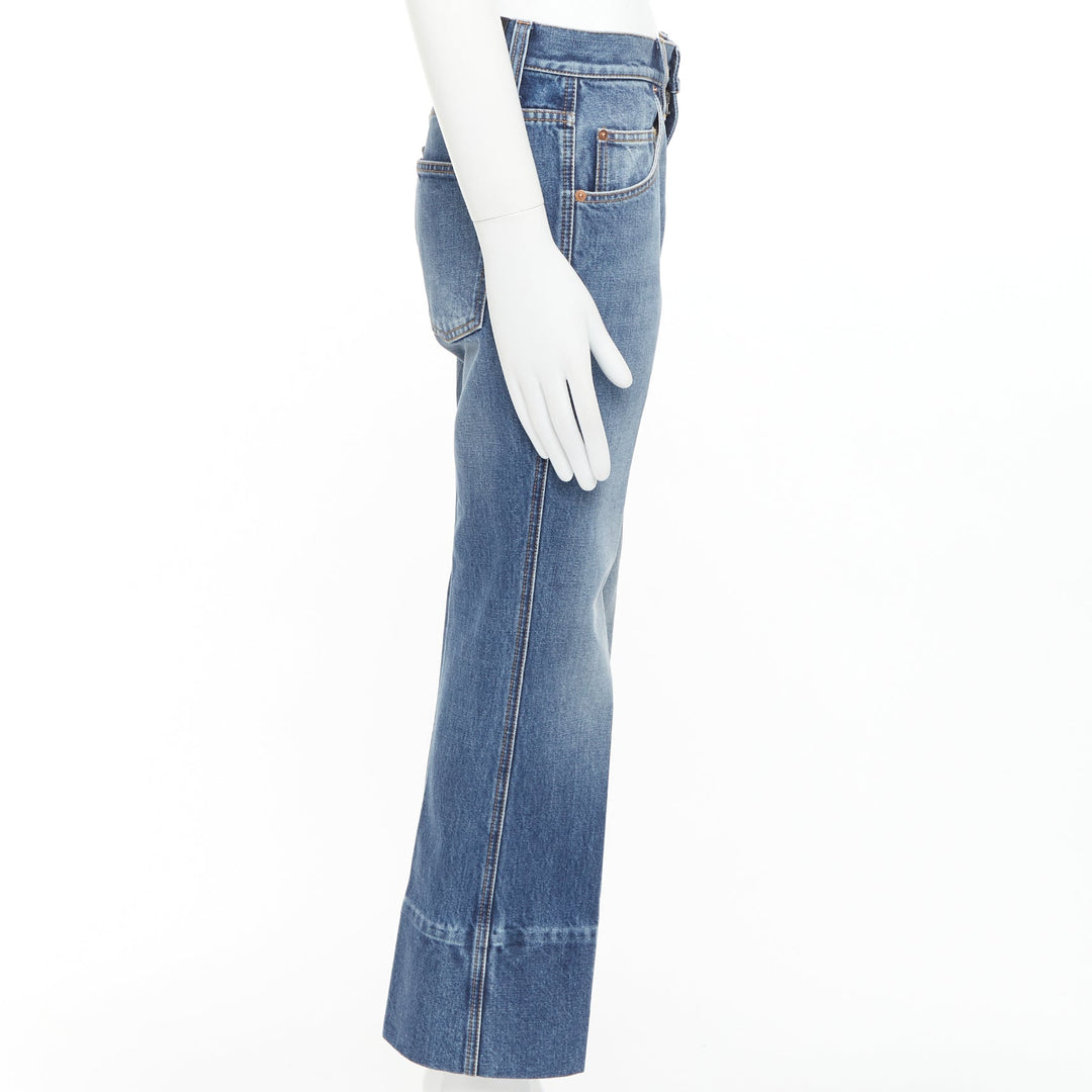 GUCCI Alessandro Michele blue washed cotton red logo patch flared jeans 28"