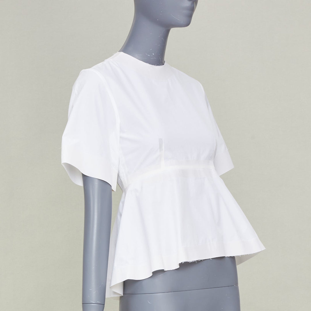 CELINE Phoebe Philo 2016 Reinforced Tape Trim white cotton peplum top FR34 XS