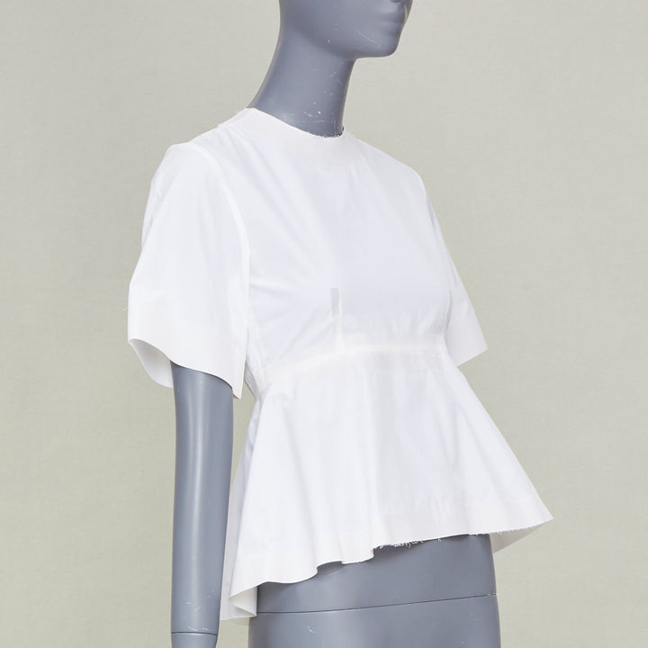 CELINE Phoebe Philo 2016 Reinforced Tape Trim white cotton peplum top FR34 XS