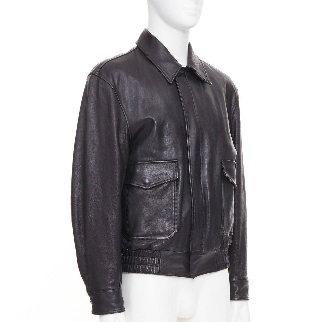 COOR black A2 lambskin leather flap pocket flight bomber jacket outerwear M