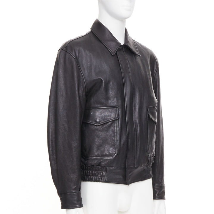 COOR black A2 lambskin leather flap pocket flight bomber jacket outerwear M