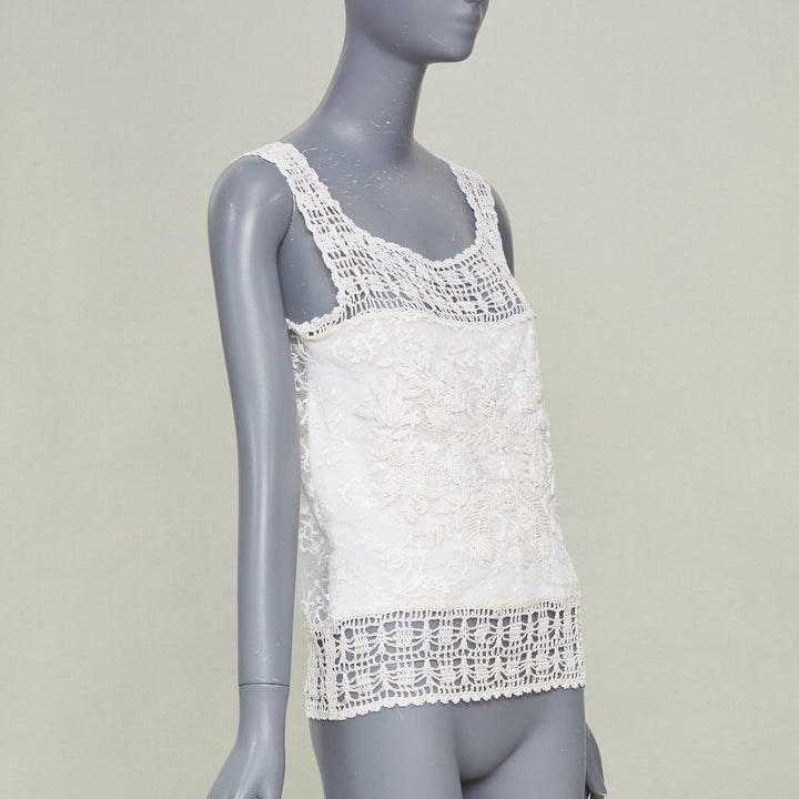 ADAM JONES 2000s floral openwork lace applique beige crochet knit tank M