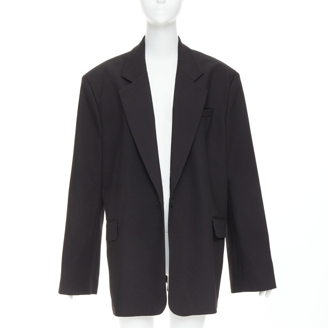 BAZILICA black cotton blend flap pocket belted oversized singled breasted blazer