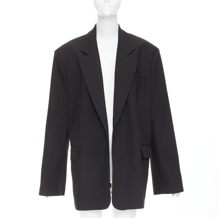 BAZILICA black cotton blend flap pocket belted oversized singled breasted blazer