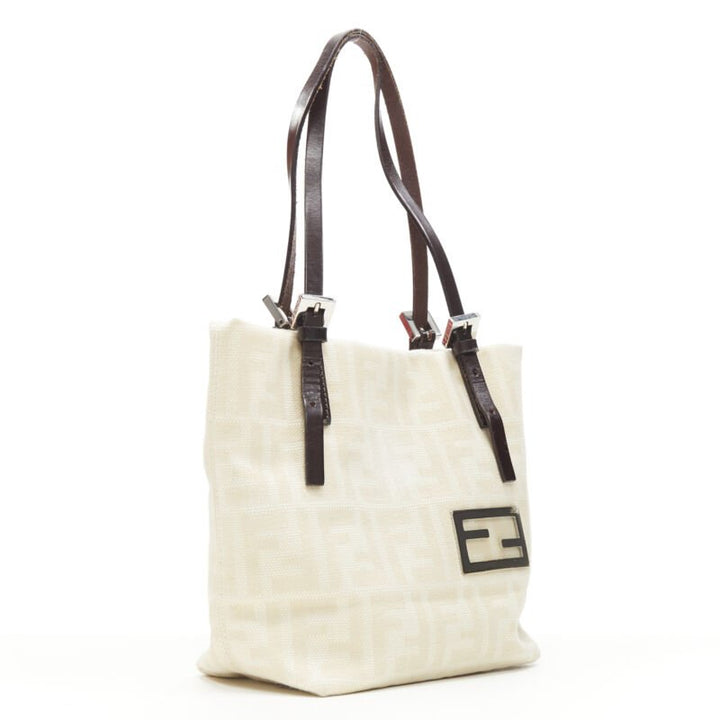 vintage FENDI Zucca FF Monogram beige canvas leather 90's top handle tote bag