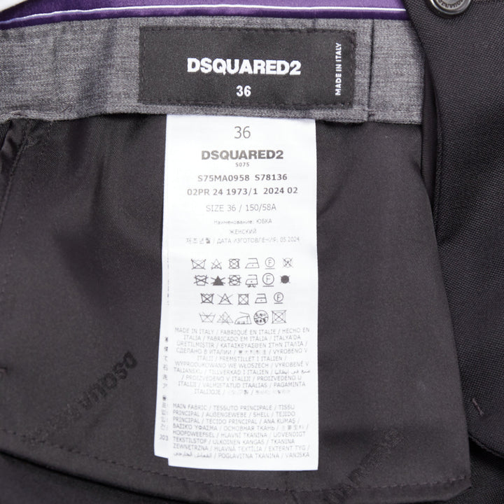 DSQUARED2 black virgin wool logo super micro mini skirt IT36 XXS
