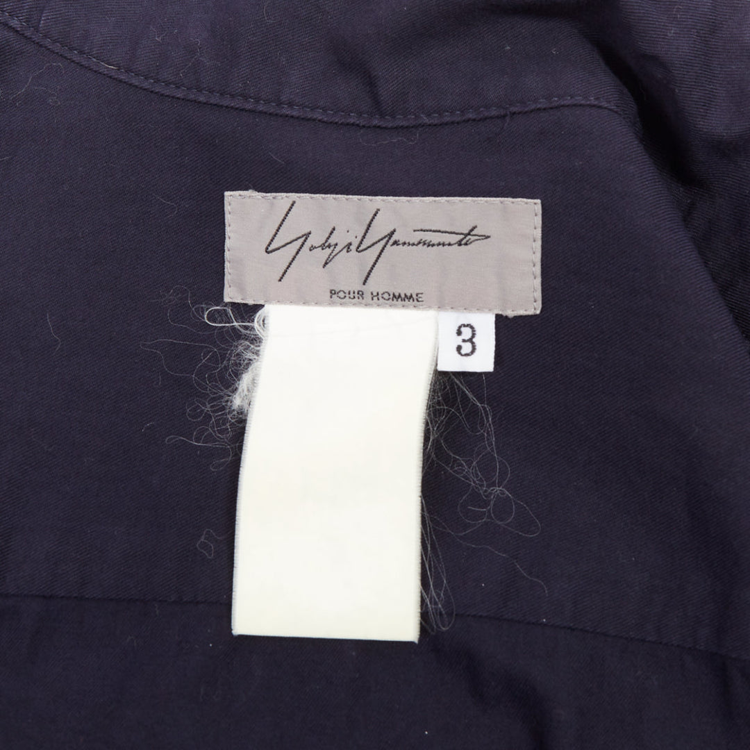 YOHJI YAMAMOTO HOMME navy hi neck cropped front flap pocketed overshirt JP3 L