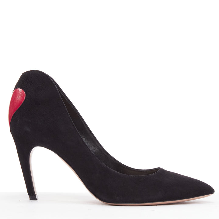 DIOR Dioramour red leather heart black suede curved heeled pumps EU38