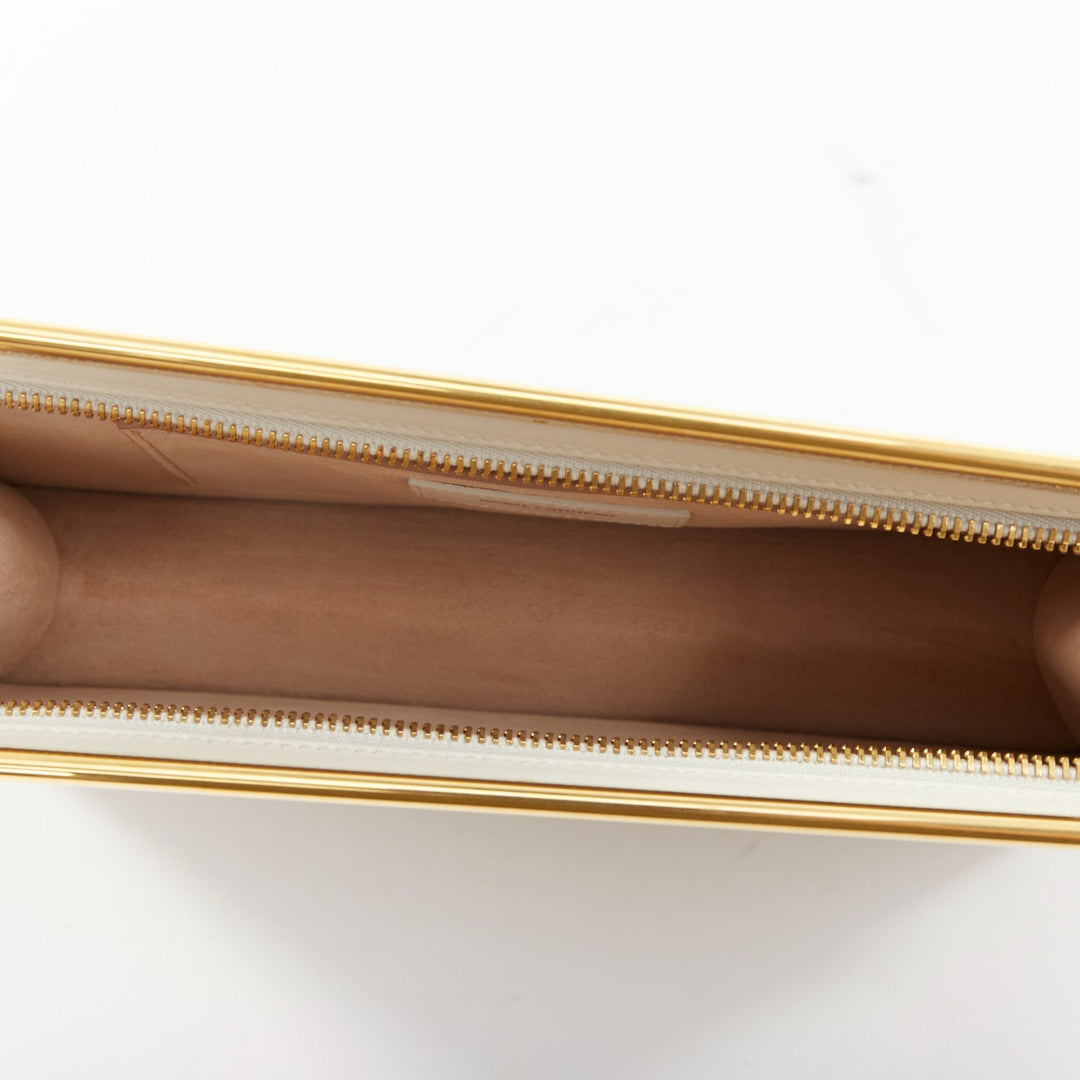 SAINT LAURENT Lutetia gold bar off white smooth leather clutch bag
