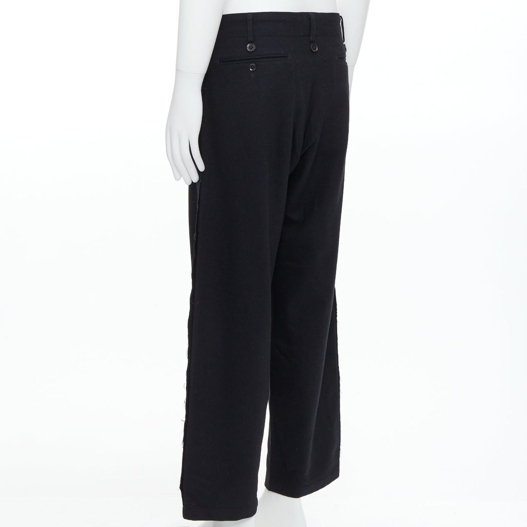 YOHJI YAMAMOTO black wool blend button embellished raw edge pants JP2 M