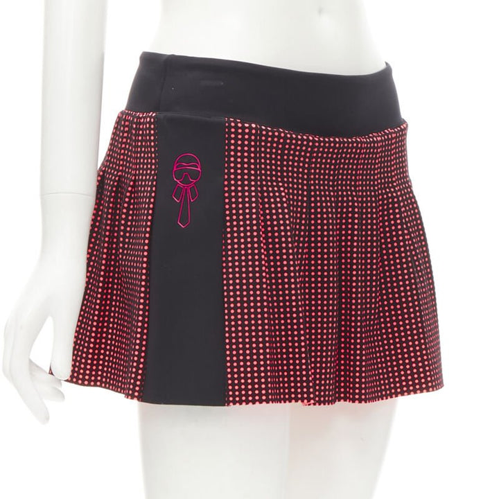 FENDI Activewear Karl Love black pink polka dot lined pleated skirt S